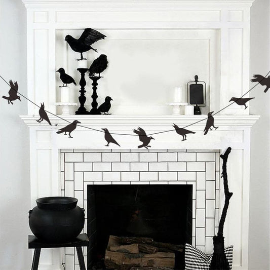 Halloween Black Crow Banner Flying Crow Hanging Deocr 2023 Halloween Party Decor For Home Kids Favor Terror Themed Bar Decor