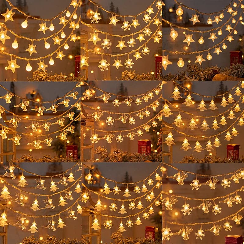 Christmas Tree Snowflake LED String Lights Xmas Tree Decor Fairy Lighting Strings Pendant Ornaments For Home Party New Year 2024