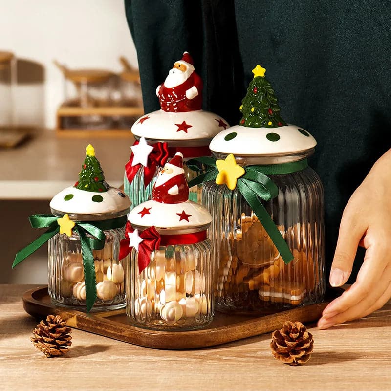 Santa Claus Christmas Penguin tree candy cookie mason jar kitchen cereal food storage containers candle jars with lid glass jar