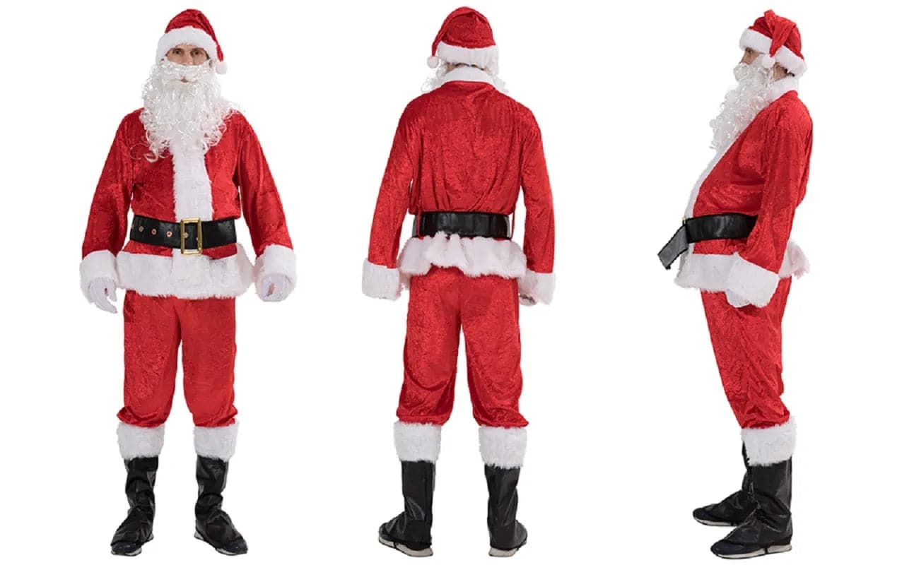 Red Deluxe velvet 9-piece Christmas Party Men Children Family Costume Santa Claus Costume Adult Christmas cosplay costume