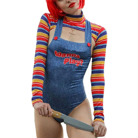 Halloween Costumes for Women Scary Nightmare Killer Doll Wanna Play Movie Character Bodysuit Chucky Doll Costume Set