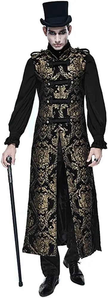 Medieval Retro Men Dust Coat Medium Style Steam Punk Cosplay Costumes Palace Dress Jacquard Men's Jackets Halloween Costume