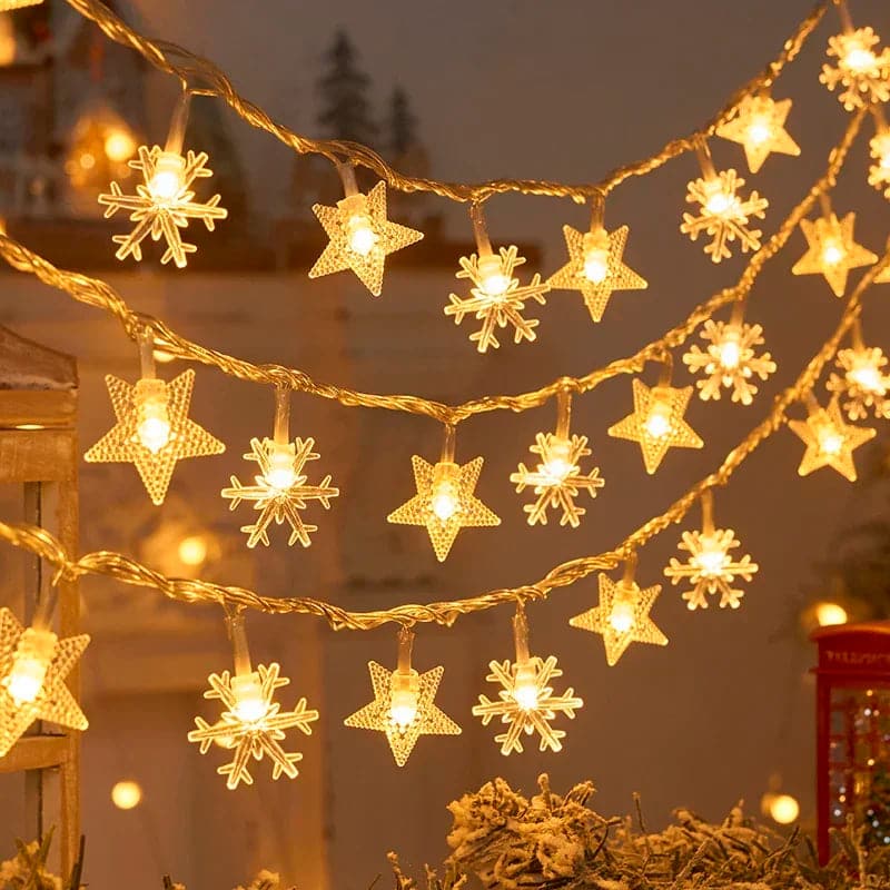 Christmas LED Snowflakes Star String Lights Christmas Garland Battery Powered Fairy Lighting Strings Lamps For Xams Tree Decor