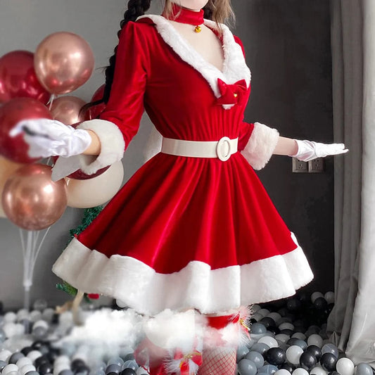 Bunny Xmas Lady Cosplay Christmas Dress Women Santa Claus Suit Costume Set Winter Red Dress Maid Girl Uniform Navidad 2022