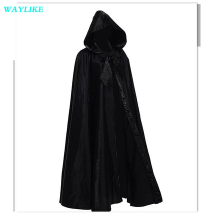 Halloween Witch Wizard Cosplay Costume Hood Cloak Adult Kids Satin Medieval Cape Shawl Vampire Devil Cosplay Clothing Long Robe