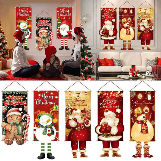 Santa Claus Hanging Flag Merry Christmas Decorations For Home 2023 Xmas Gifts Christmas Ornament Navidad Natal New Year 2024