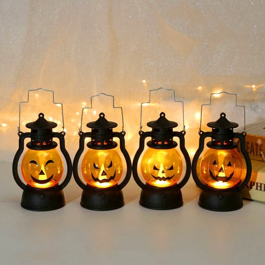 Halloween Hanging Pumpkin Lantern Light LED Ghost Lamp Candle Light Retro Small Oil Lamp Halloween Party Home Decor Horror Props