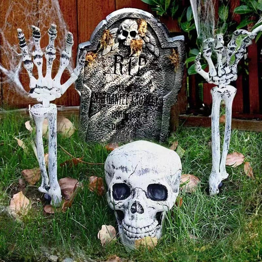 Halloween Skeleton Decoration Set: Scary Skull Head and Hands