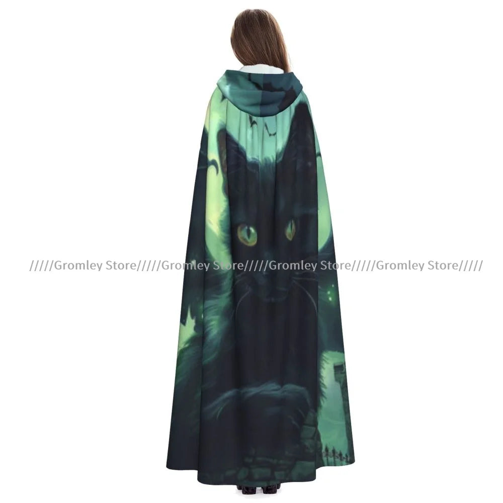 Unisex Halloween Cloak Funny Psychedelic Bats Cape Hooded Medieval Costume Witch Wicca Vampire