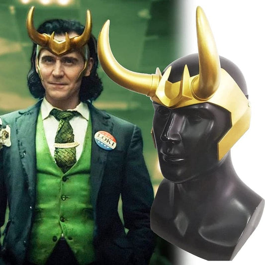 MsMay LOKI Crown with Horns Mask Supervillain Gold Helmet Cosplay Masquerade Accessories Prop