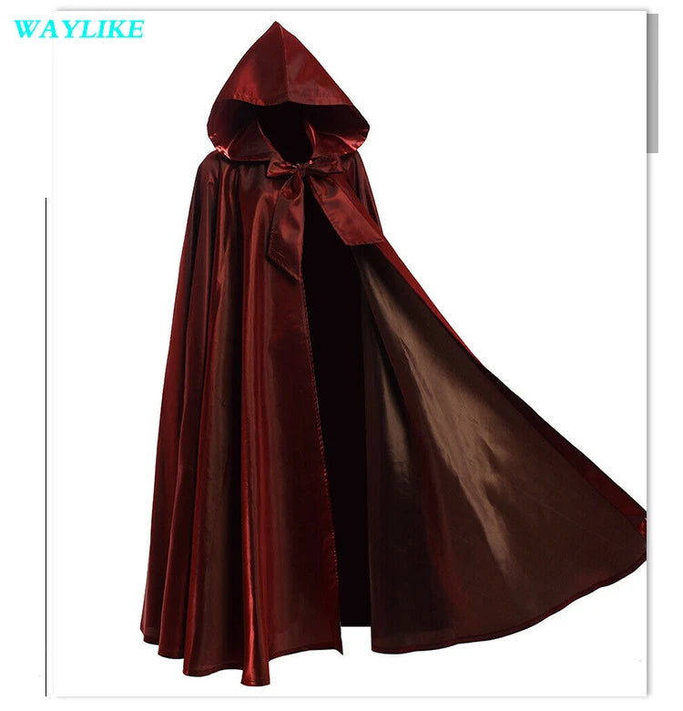 Halloween Witch Wizard Cosplay Costume Hood Cloak Adult Kids Satin Medieval Cape Shawl Vampire Devil Cosplay Clothing Long Robe