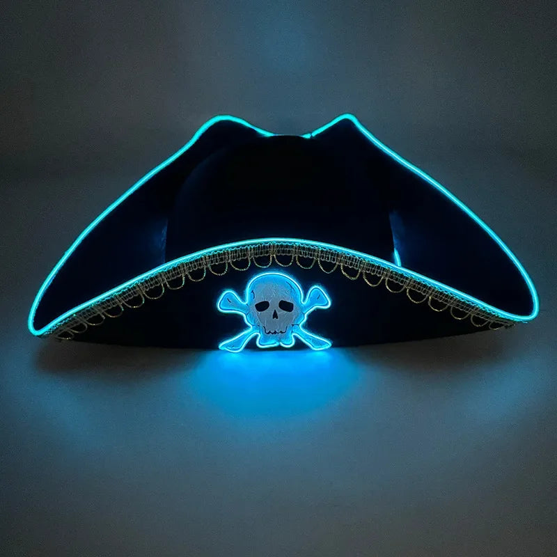 Halloween Cosplay Performance Costume Props Zombie Edge Pirate Boat Long Hat Led Glowing Skull Pirate Hat