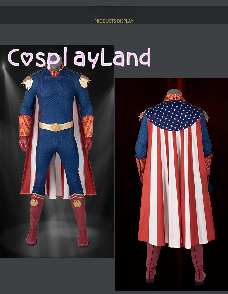 IN Stock The Boys Homelander Cospaly Superhero Costume Adult Halloween Costumes Antony Starr Jumpsuit with Cloak Shoes Bodysuit