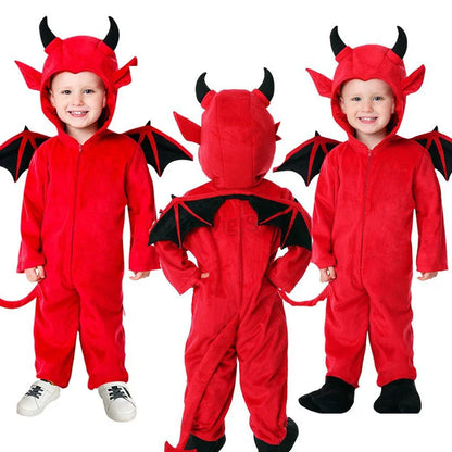 Kids Baby Red Devil Costume Unisex Child Cosplay Costume Jumpsuit Halloween Boy Monster Girls Bat Performance Costume School