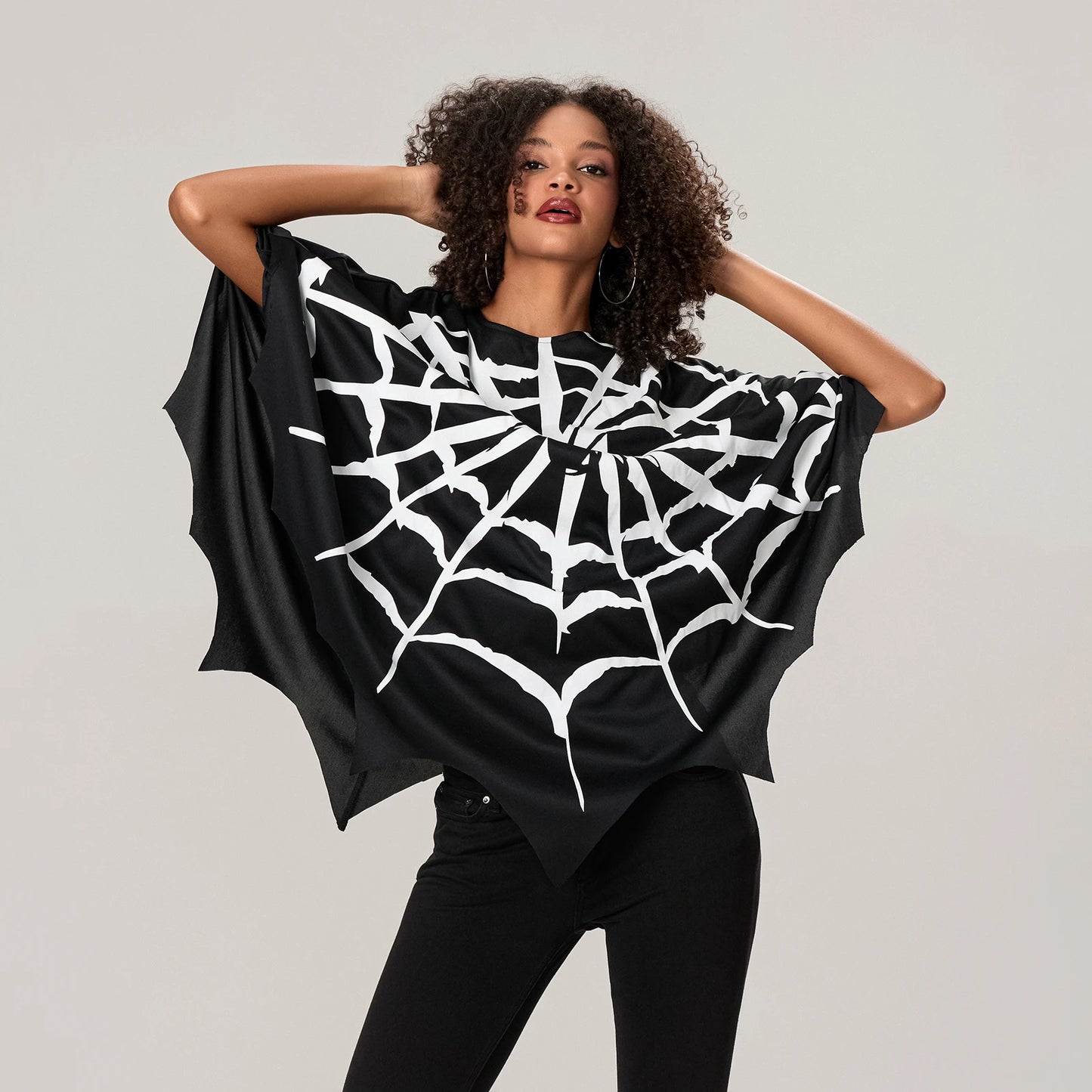 Adults Spider Web Print Cape Funny Halloween Costumes Party Cosplay Poncho Tops Clothes for Unisex Women Men