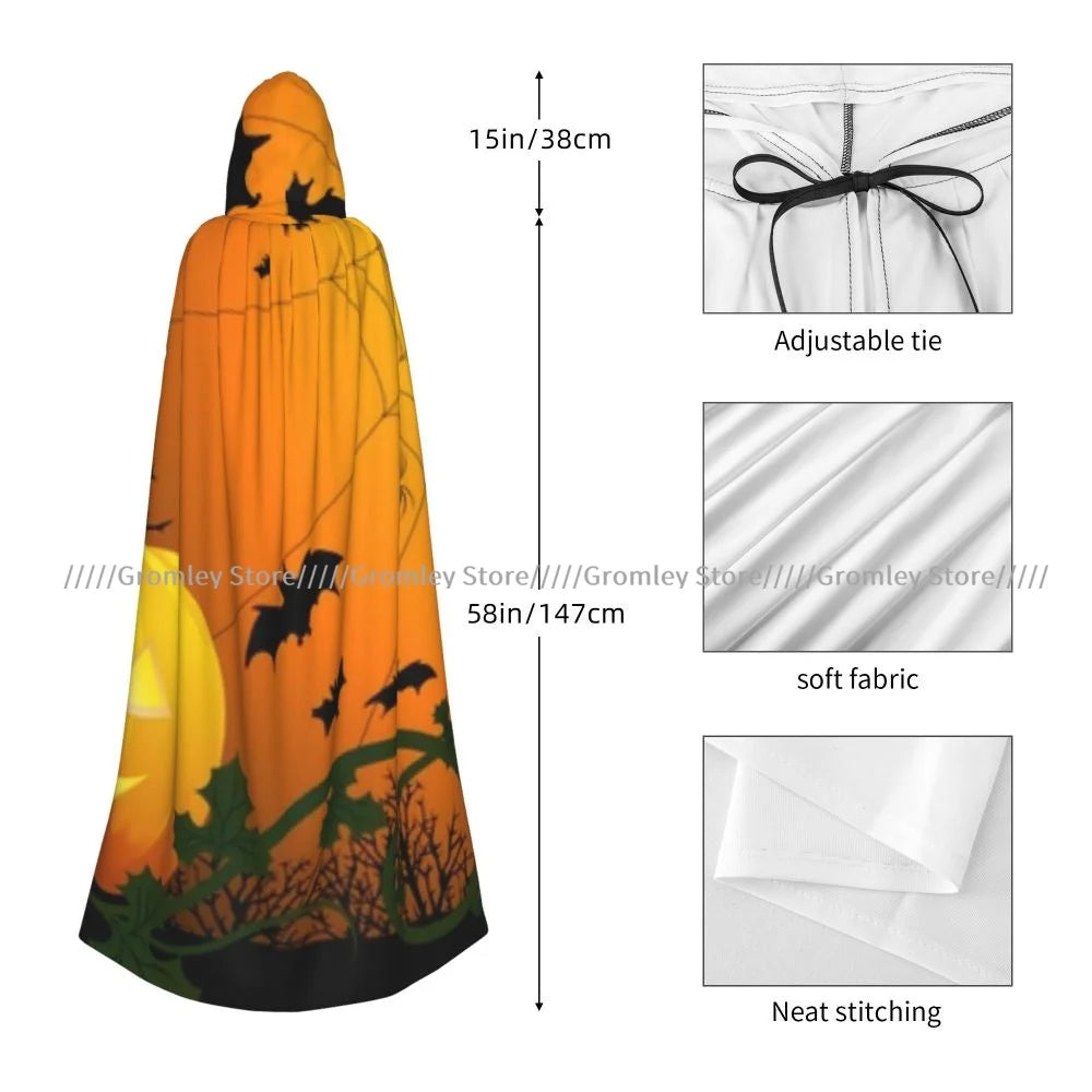 Unisex Halloween Cloak Funny Psychedelic Bats Cape Hooded Medieval Costume Witch Wicca Vampire