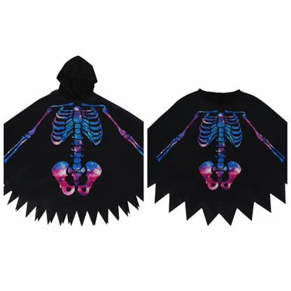 Funny Cloth Skeleton Cape Ghost Goth Halloween Props Make Up Cosplay Costume Skull Bones Cloak Carnival