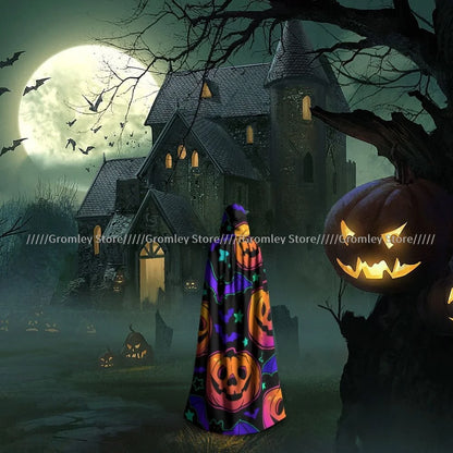 Unisex Halloween Cloak Funny Psychedelic Bats Cape Hooded Medieval Costume Witch Wicca Vampire