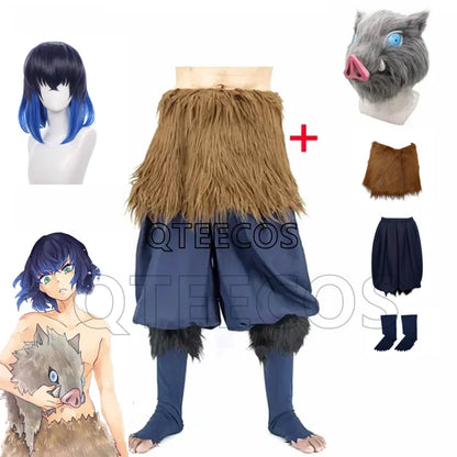 bilibili Anime Demon Slayer Hashibira Inosuke Cosplay Costume Halloween Adult Fancy Pants Outfit Clothes Pig Mask