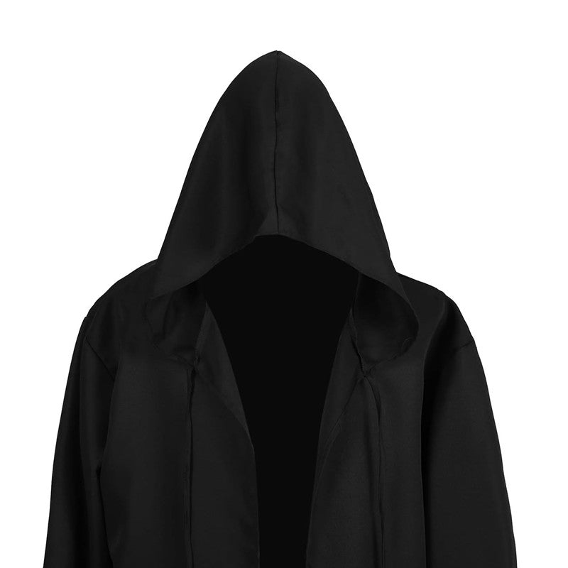 Sorcerer Long Shirt Hooded Black Robe Costume Halloween Cloak Cosplay Costume Wizard Tunic Hooded Robe Adults and Children