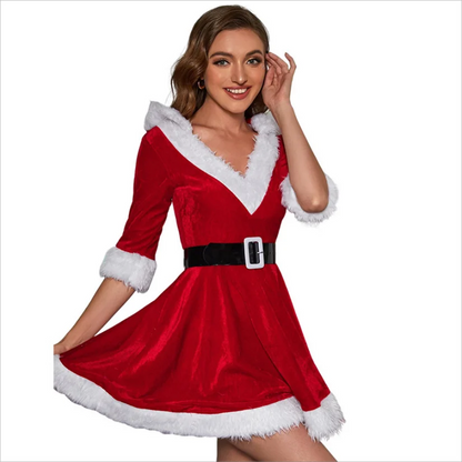 2023 New Christmas Themed Party Costume Adult Women's Red Dress Female Santa Claus Costume Stage Show Performance Costume