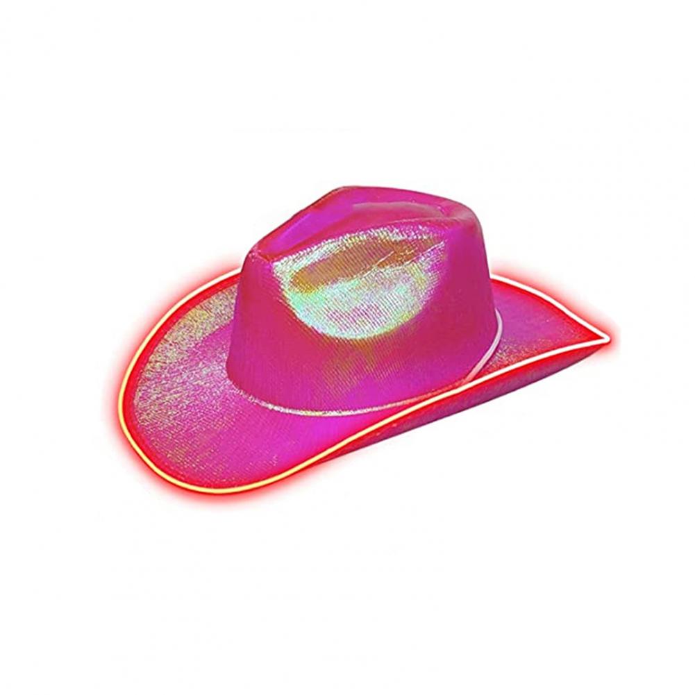 Bright Colors Cowboy Hat Wide Brim Hemming Windproof Rope Halloween Holographic LED Light Jazz Hat Fashion Accessories