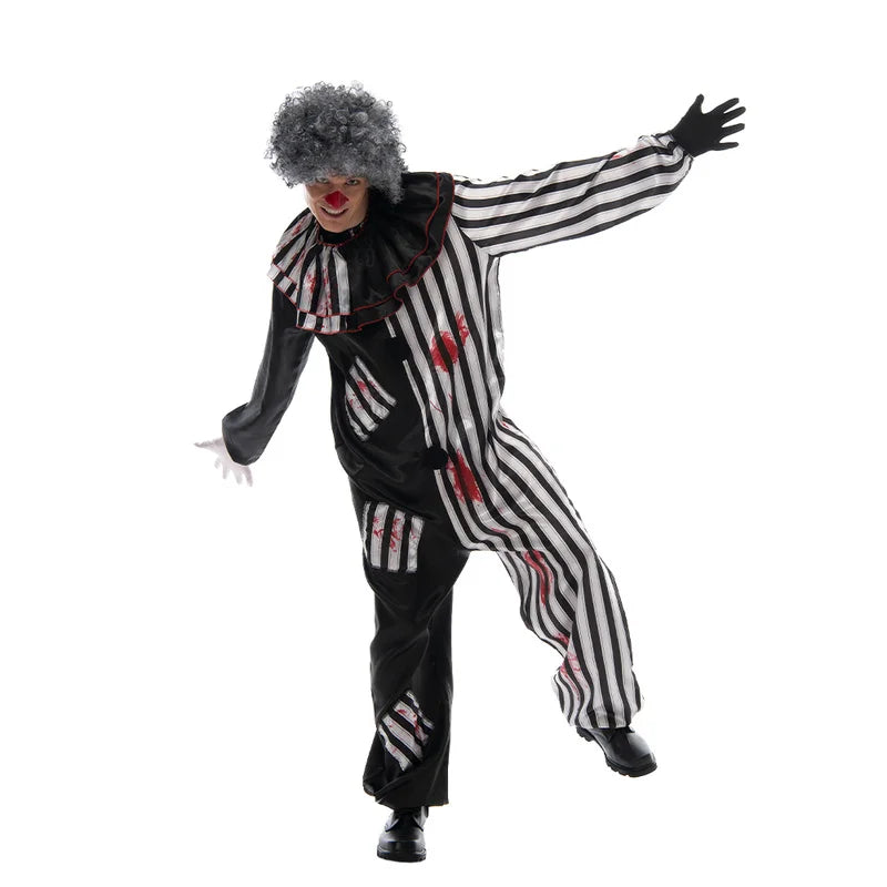 2022 Adult Evil Clown circus Cosplay Halloween Costume Vintage Men's Bloody Killer Clown Carnival Easter Purim Fancy Dress