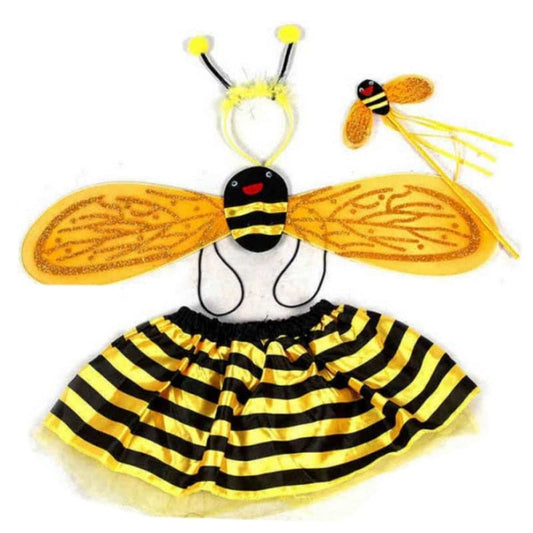 4Pcs/Set Kid Fairy Costume Set Ladybird Bee Glitter Cute Wing Striped Layered Tutu Skirt Wand Headband Dress Up Halloween Outfit