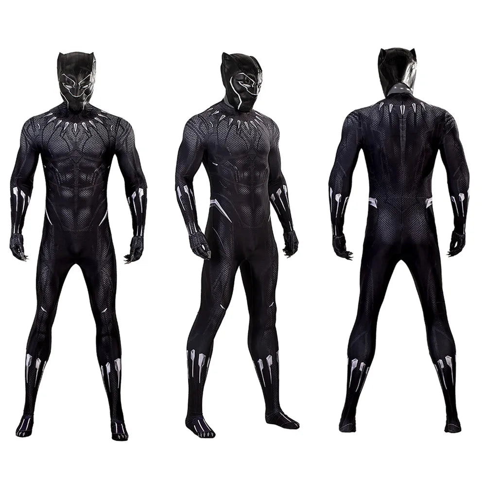 Movie Black SuperHero Costume Lycra Panther Cosplay Jumpsuit 3D Printed Halloween Costume Spandex Bodysuit Zentai  with Mask