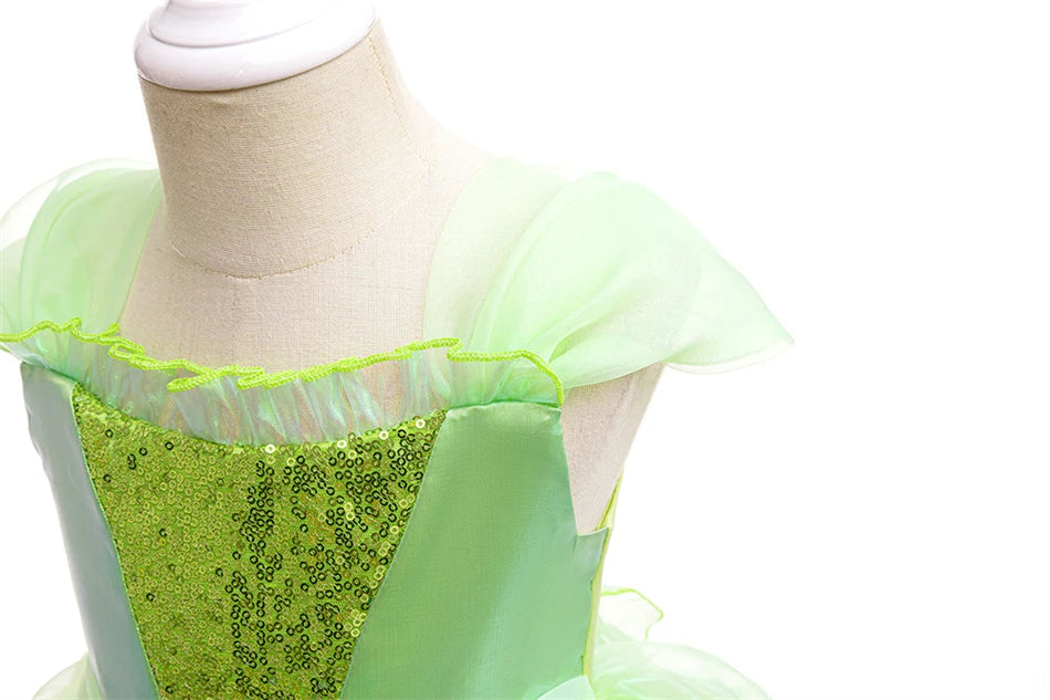 Tinker Bell Girls Fairy Princess Dress Kid Cosplay Elf Costume Tinkerbell Halloween Carnival Party Clothes Fantasy Green Vestido