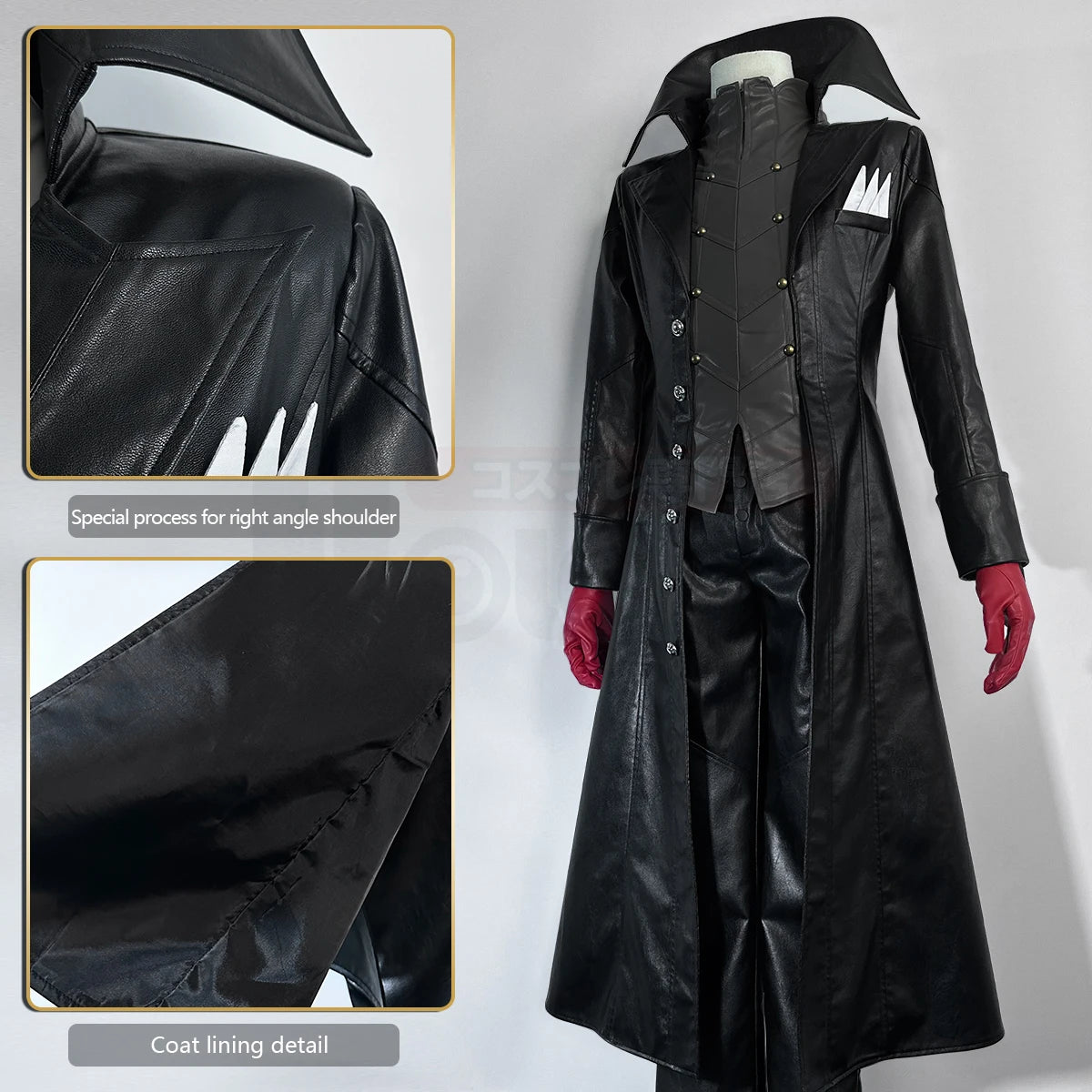 HOLOUN P5 Game Ren Amamiya Cosplay Costume Wig Mask Joker Faux Leather Coat Pants Vest Gloves Daily Wear Cos Convention Rose Net