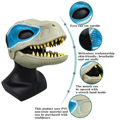 3D Dinosaur Mask Lifelike Raptor Dino Moving Jaw Dinosaur Mask High Quality PVC Headwear Halloween Children Toy Carnival Gift