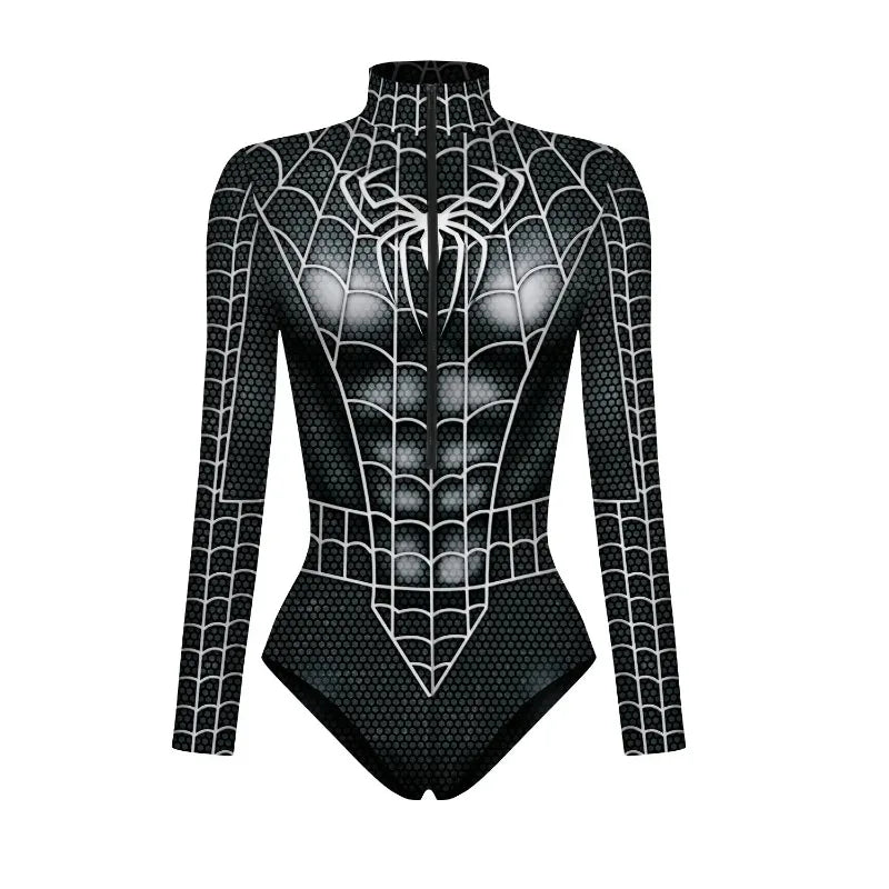 2024 New Superhero Bodysuit for Women Men Spiderman Iron Man Cosplay 3D Print Long Sleeve Swimsuit Adult Carnival Costume