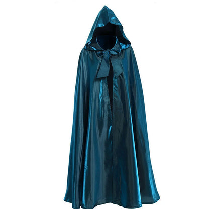 Halloween Witch Wizard Cosplay Costume Hood Cloak Adult Kids Satin Medieval Cape Shawl Vampire Devil Cosplay Clothing Long Robe