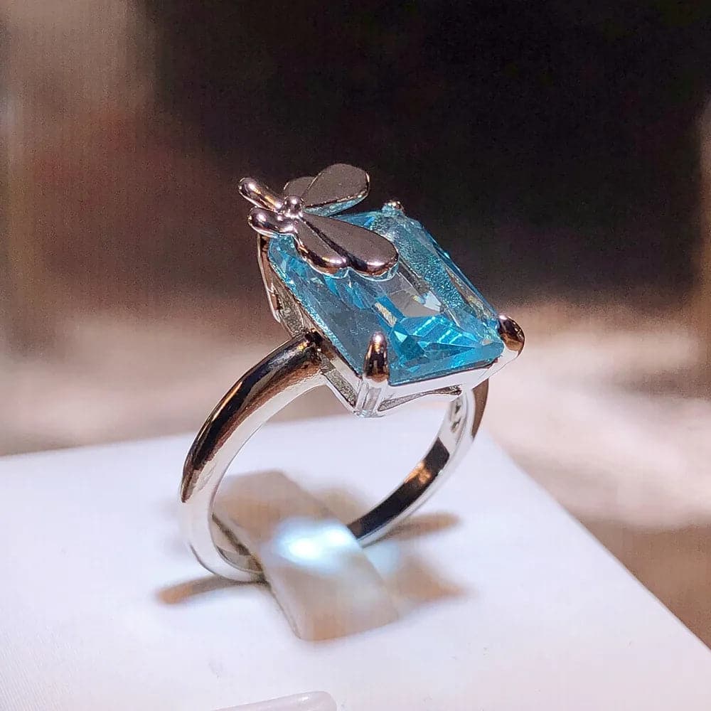 Luxury Sapphire Crystal Couple Ring - Topaz Bow Womens Ring