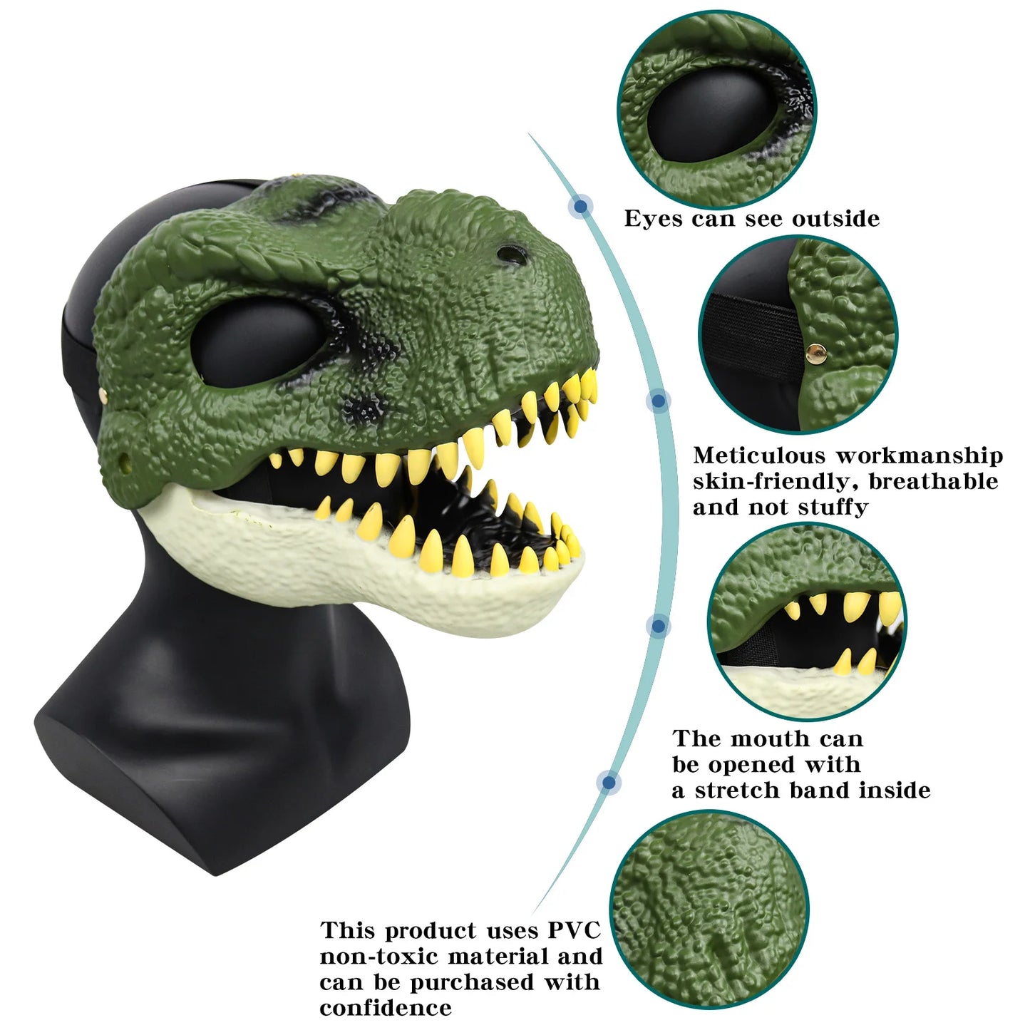 3D Dinosaur Mask Lifelike Raptor Dino Moving Jaw Dinosaur Mask High Quality PVC Headwear Halloween Children Toy Carnival Gift