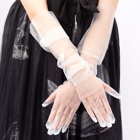 55cm Long Lace Sheer Tulle Gloves: Ultra Thin Finger Mittens