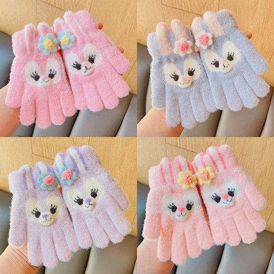 Winter New Baby Girls Sweet Soft Cartoon Knitted Yarn Keep Warm Gloves Children Lovely Five Finger Gloves Kids Fashion Gloves