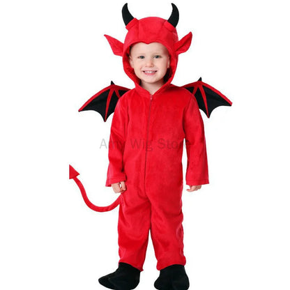 Kids Baby Red Devil Costume Unisex Child Cosplay Costume Jumpsuit Halloween Boy Monster Girls Bat Performance Costume School