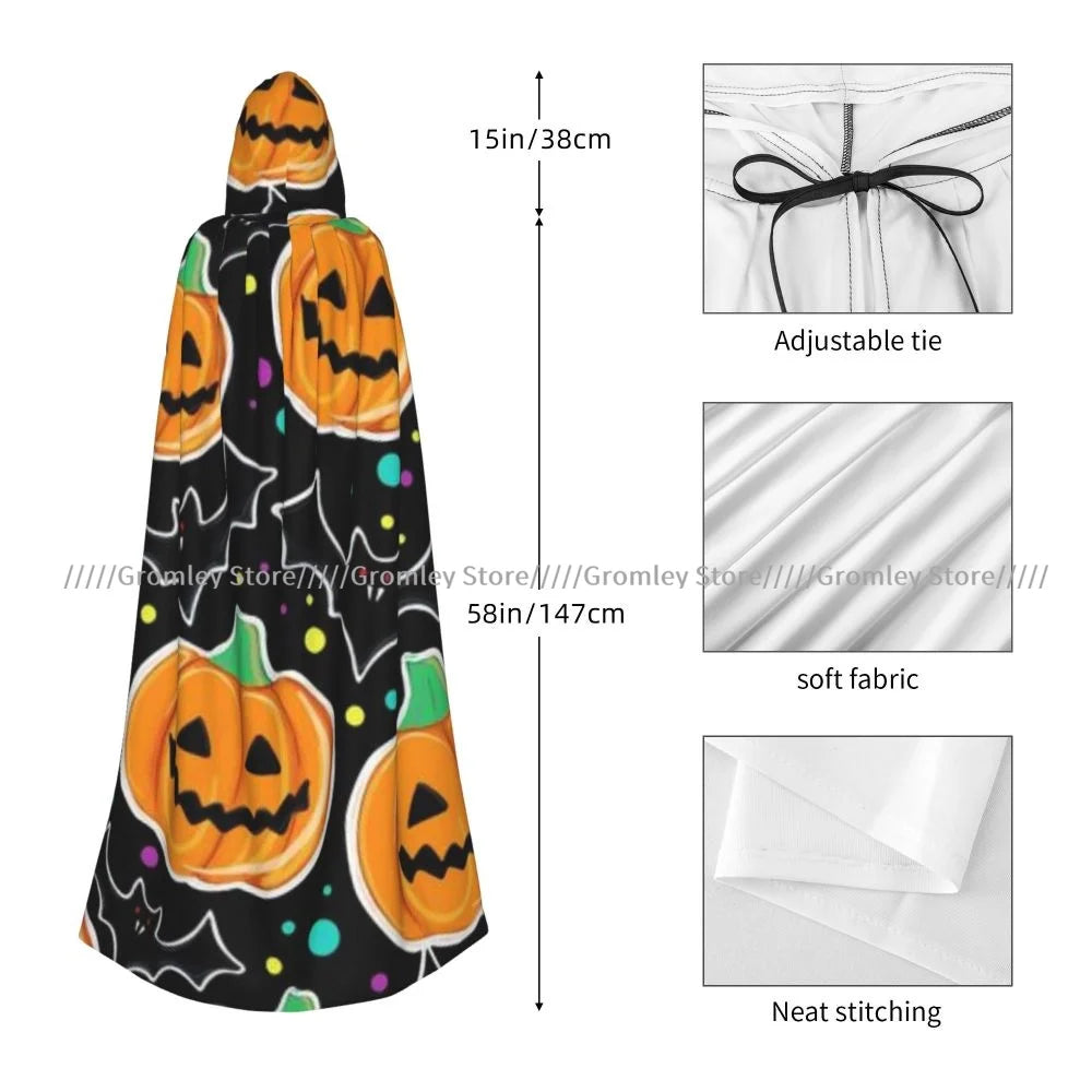 Unisex Halloween Cloak Funny Psychedelic Bats Cape Hooded Medieval Costume Witch Wicca Vampire