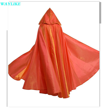 Halloween Witch Wizard Cosplay Costume Hood Cloak Adult Kids Satin Medieval Cape Shawl Vampire Devil Cosplay Clothing Long Robe