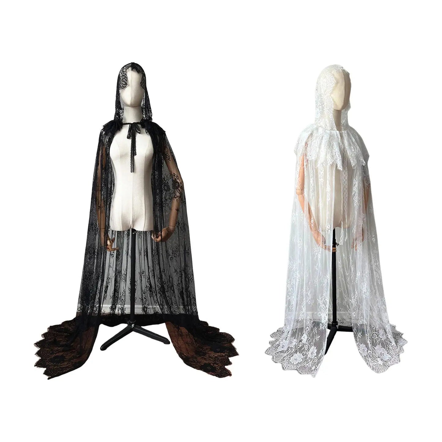 Hooded Cloak Long Cape Halloween Costume Accessory for Women Elegant Lace Cape