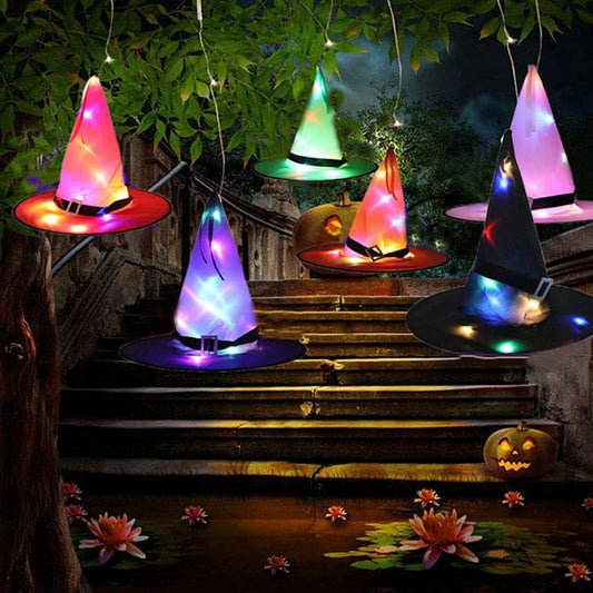 LED Lights Halloween Witch Hat For Kids Party Halloween Decoration Witch Hat  Decor Supplies Outdoor Tree Hanging Ornament