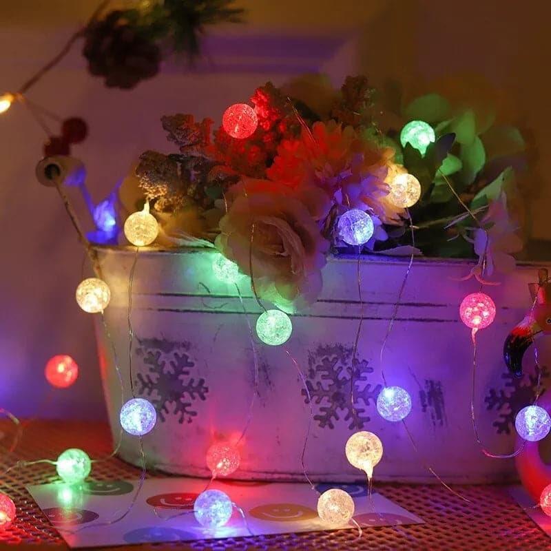LED Light String Bedroom Living Room Garden Fairy Lights Wedding Christmas Party New Year Decoration Crack Ball Garland Lamp