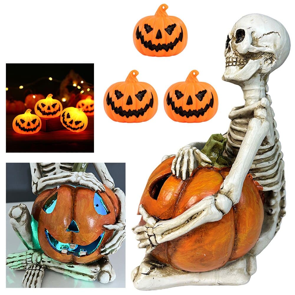 1/3pcs Halloween Skeleton Pumpkin Lantern Resin Craft Spooky Skeleton Ornament For Haunted House Graveyard Scene Halloween Decor