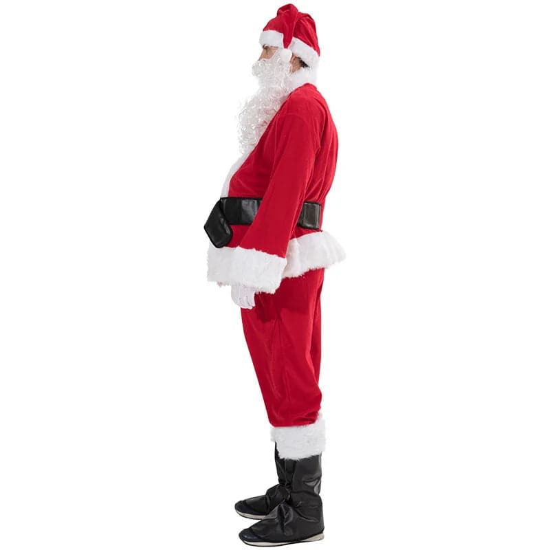 Santa Claus Costume Christmas Complete Dress-Up Outfit For Adult Santa Suit With Hat Men Cosplay Costumes 7PCS
