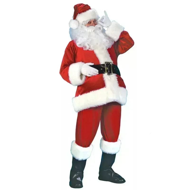 Christmas Santa Claus Cosplay Costume Classic Red Deluxe Velvet Xmas Men Santa Claus Disguise Suit Christmas New Year Party