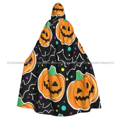 Unisex Halloween Cloak Funny Psychedelic Bats Cape Hooded Medieval Costume Witch Wicca Vampire