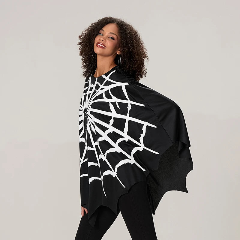 Adults Spider Web Print Cape Funny Halloween Costumes Party Cosplay Poncho Tops Clothes for Unisex Women Men