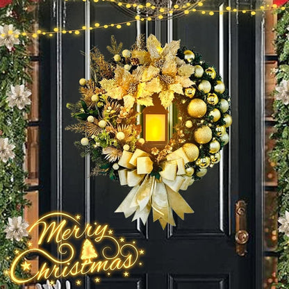 Christmas Wreath With Lamp Front Door Red Flower Bow Ball Wreath Navidad Party Wall Window Fireplace Staircase Garden Decoration